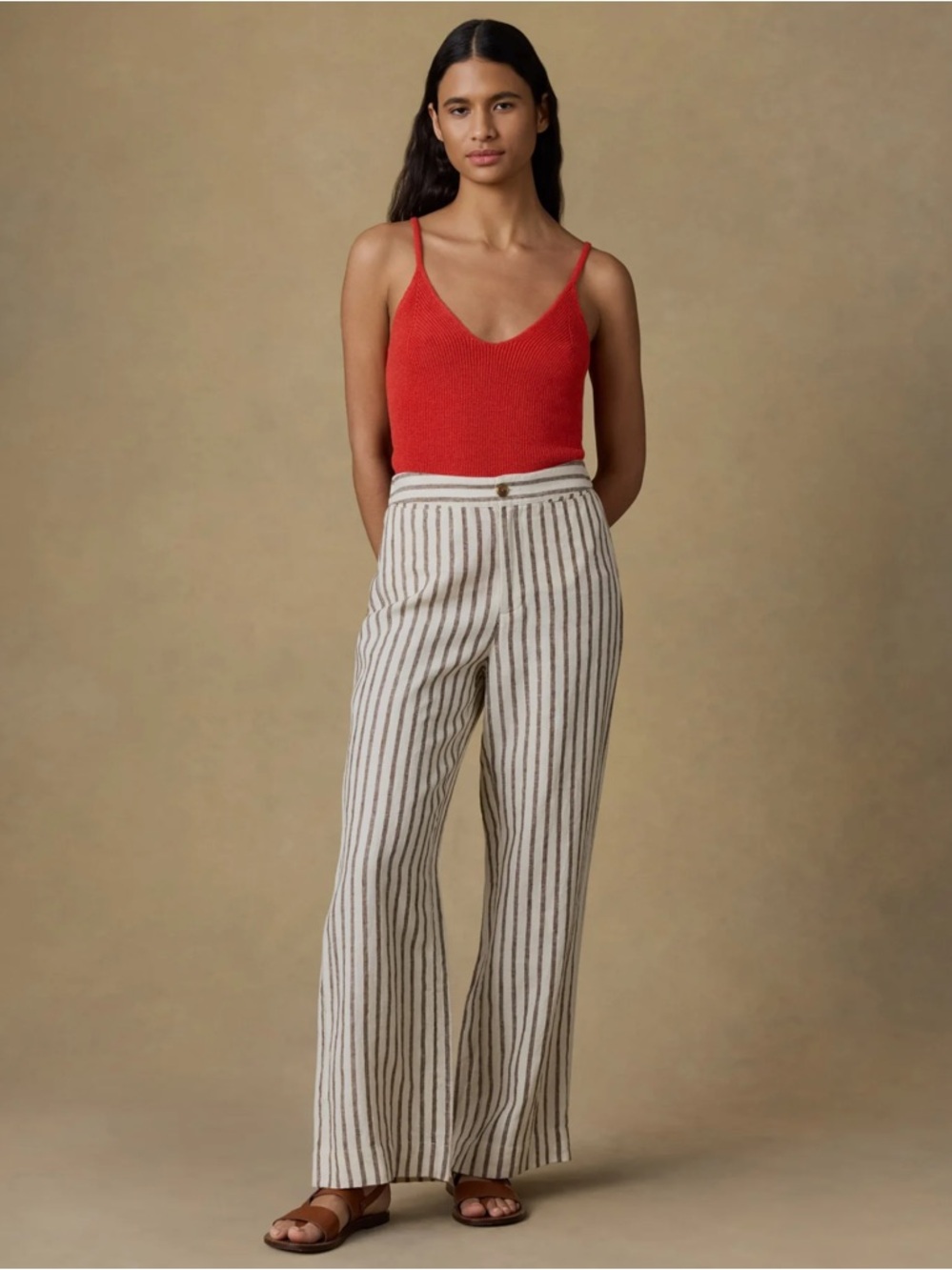 Faherty Sun Strider Wide Leg Linen Striped Pant Size Medium